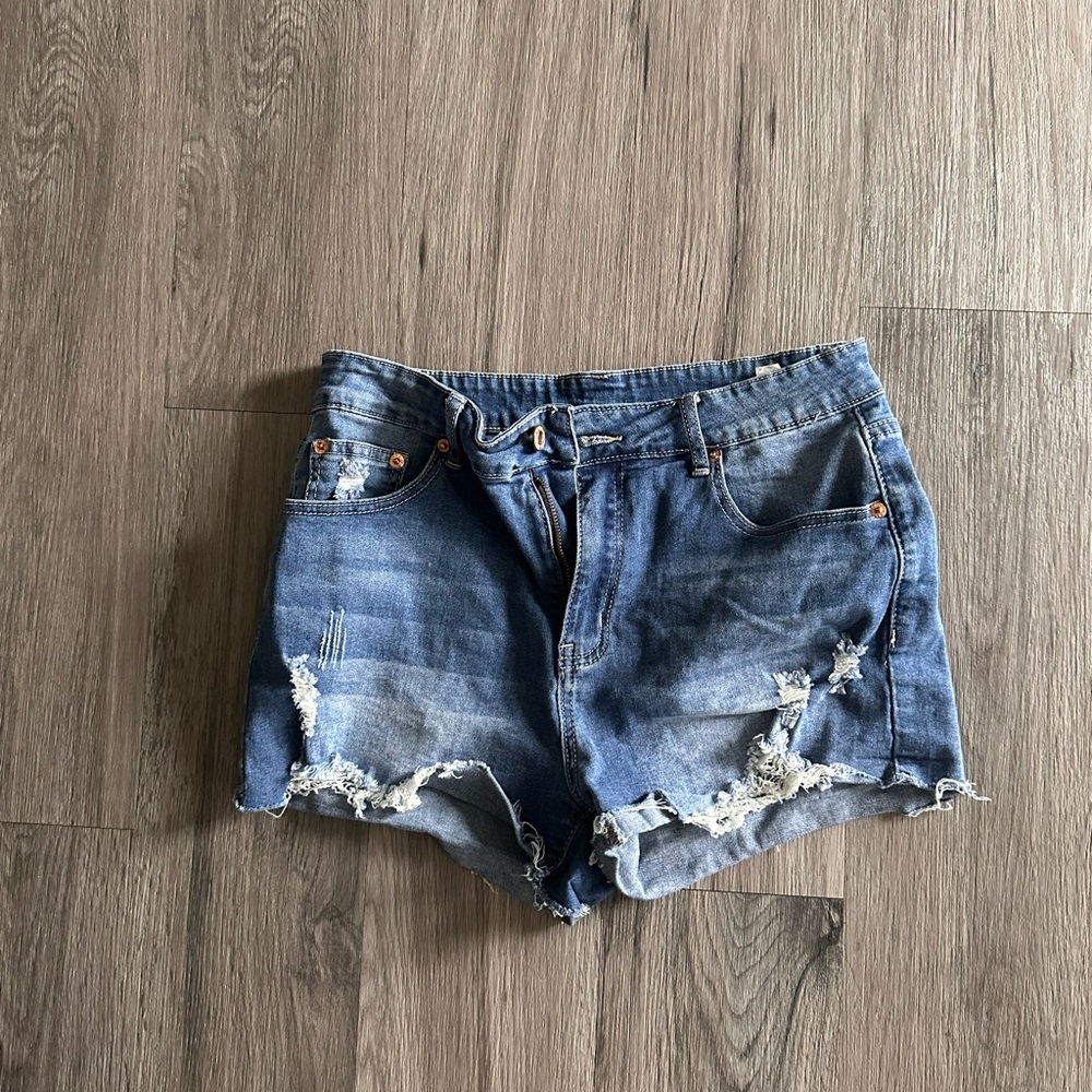Distressed Blue Denim Shorts
